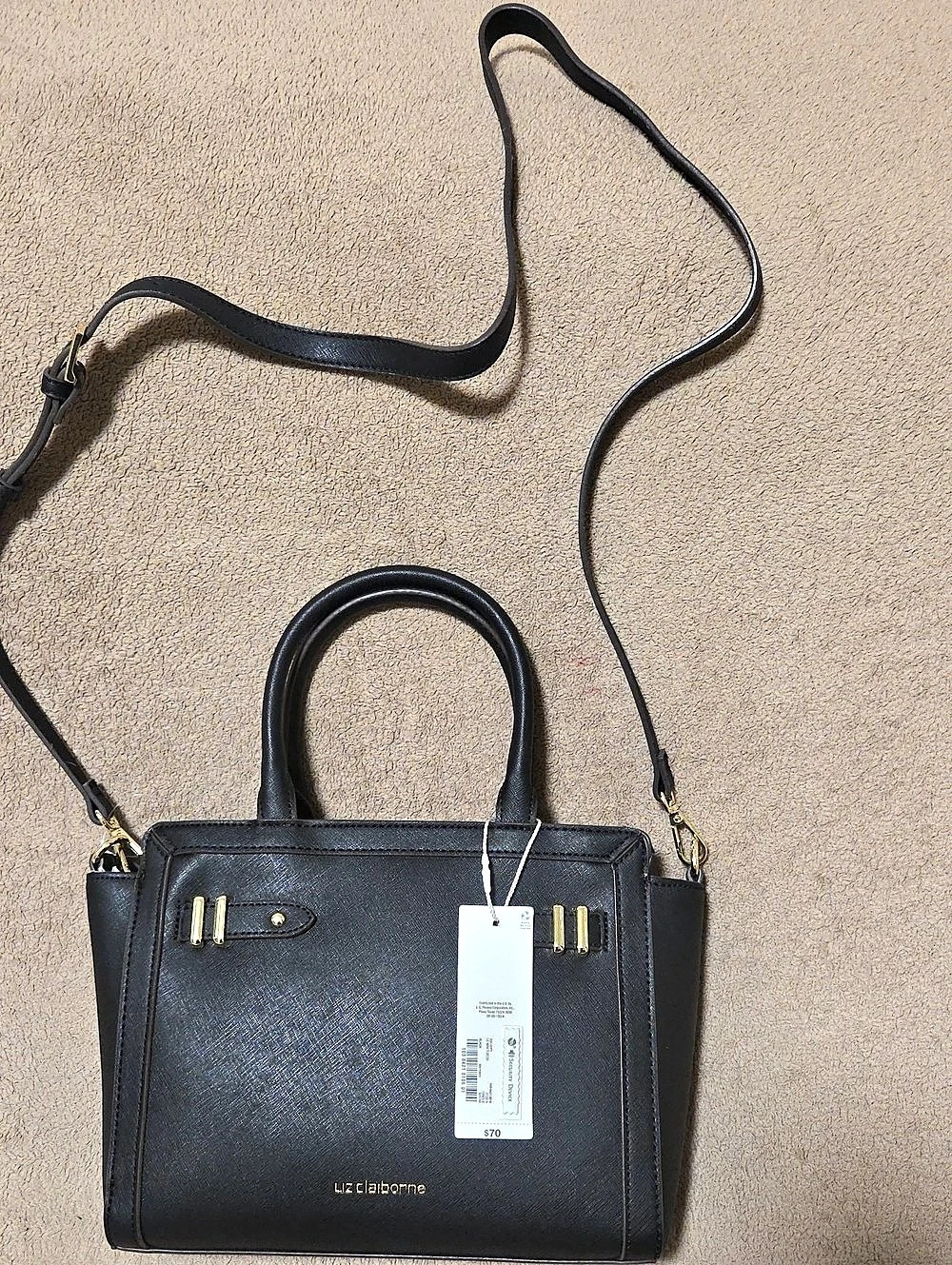 Liz Claiborne Mini Tuxedo Satchel Crossbody Bag Black
